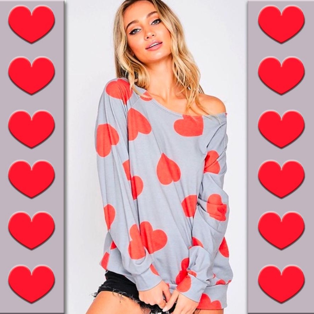 On/Off Shoulder Knit HEART TOP - Picture 7 of 11